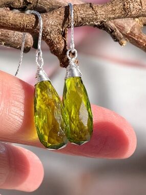 New Wire Wrapped Peridot Earrings Sterling Silver , August Birthstone